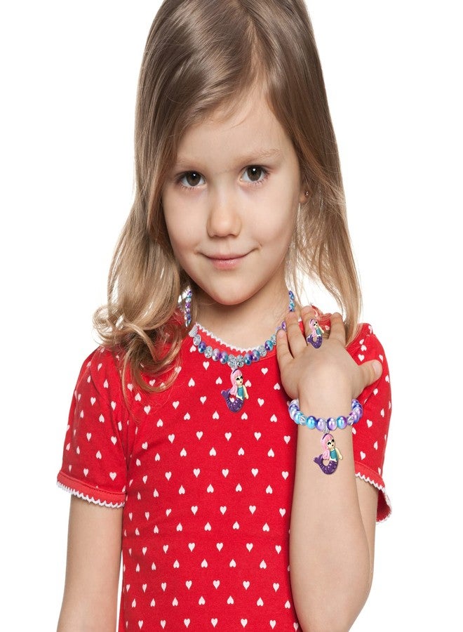 Wingchold Girls Mermaid Necklace, Bracelet, Ring Set - Dress Up Pretend Play Jewelry Gifts for Kids & Toddlers - Mermaid Party Costume Supplies - Image 5